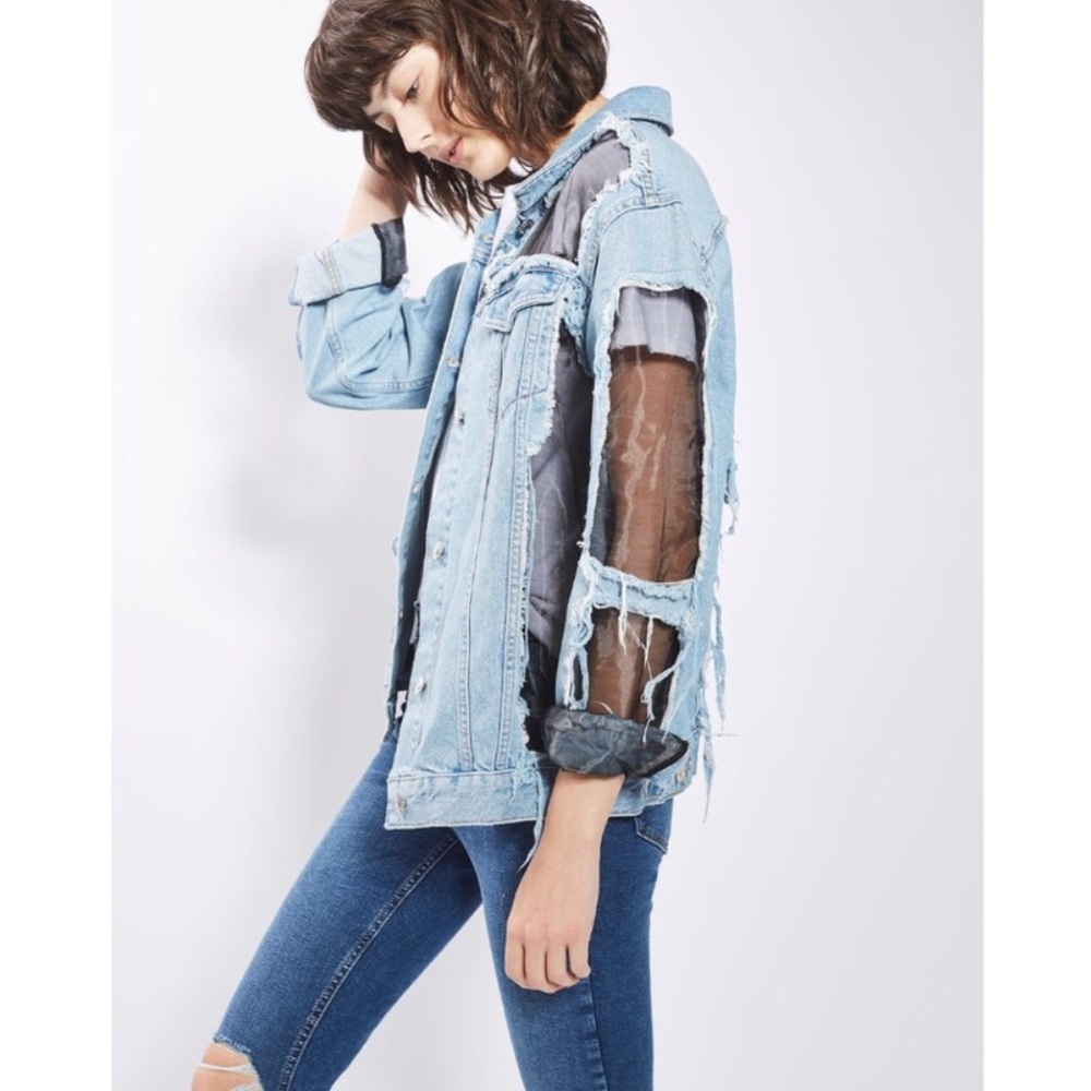 ooak topshop denim and organza embroidered jacket